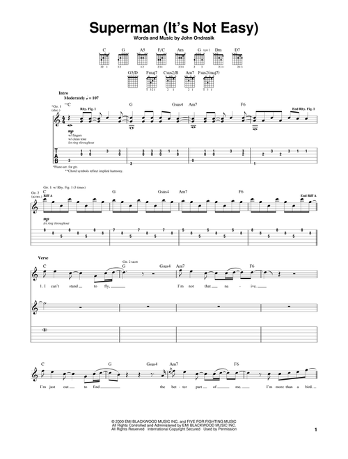 Superman (It's Not Easy) - Five For Fighting (Guitar Tab)