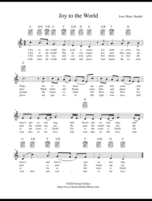 Joy to the World - lead sheet in C major (Arr. Samuel Stokes) - Isaac Watts, G. F. Handel (Vocal Duet)
