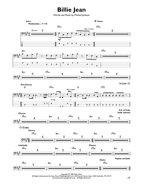 Billie Jean - Michael Jackson (Easy Bass Tab)