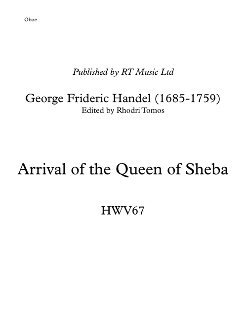 Handel HWV67 - Queen of Sheeba - violin, oboe, trumpet solo parts (Arr. Rhodri Tomos) - George Frideric Handel (1685-1759) (Trumpet Solo)