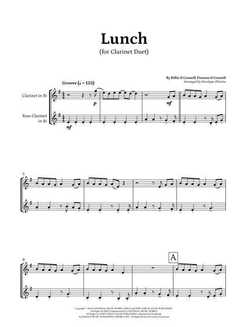 Lunch (Arr. Henrique Oliveira) - Billie Eilish (Clarinet Duet)