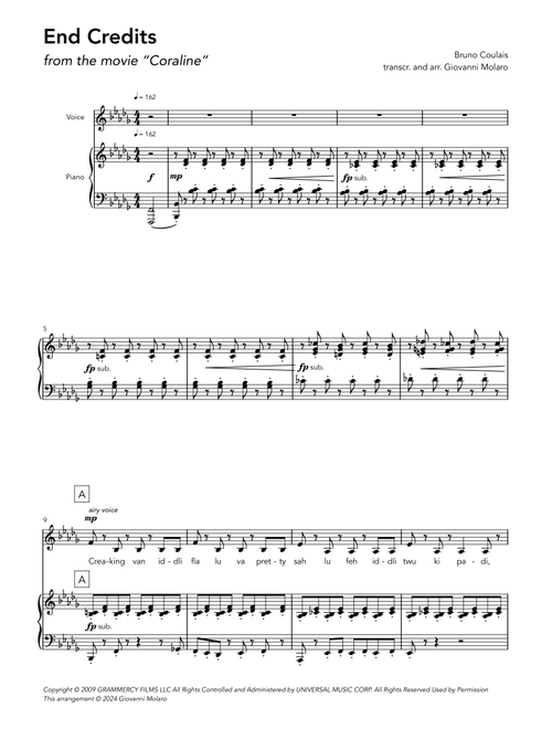 End Credits (Arr. Giovanni Molaro) - Bruno Coulais (Piano Vocal)