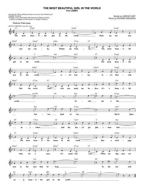 The Most Beautiful Girl In The World - Rodgers & Hart (Lead Sheet - Fake Book)