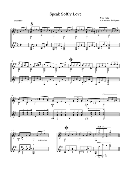 Speak Softly Love (The Godfather), Guitar Duet (Arr. Hamed Salehpour) - Andy Williams (Instrumental Duet)