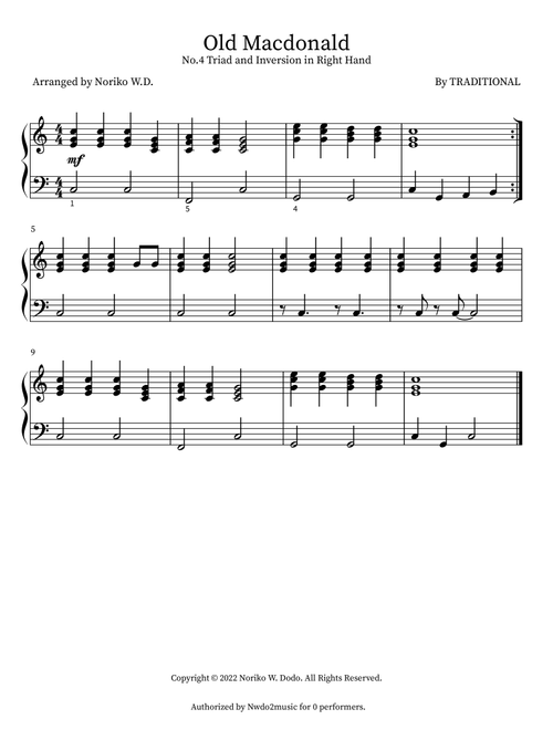 Old MacDonald (Arr. Noriko W.D.) (Easy Piano)