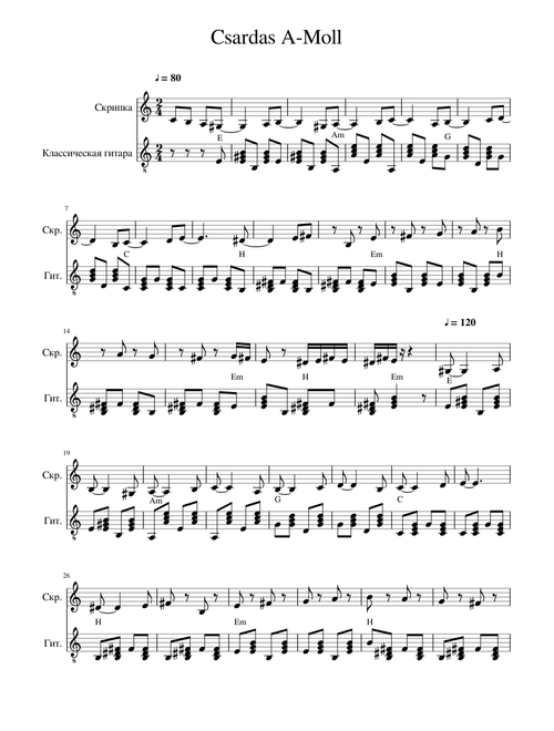 Hungarian Csardas A-Moll Czardas for violin and guitar