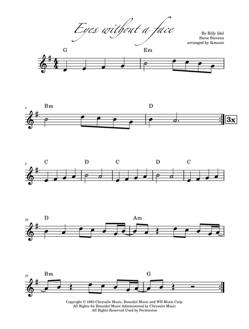 Eyes Without A Face (Arr. Lkmusic) - Billy Idol (Violin Solo)