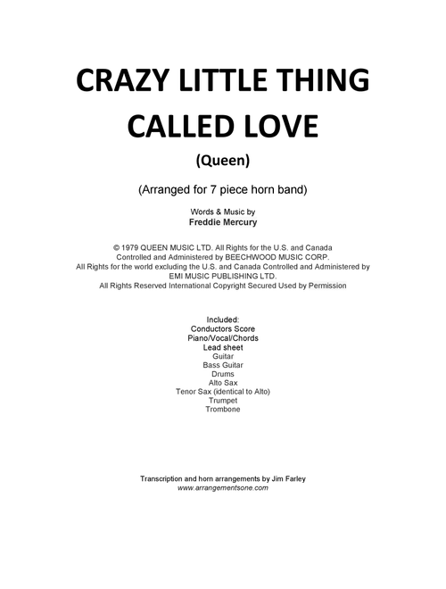 Crazy Little Thing Called Love (Arr. Jim Farley - www.arrangementsone.com) - Queen (Small Ensemble)