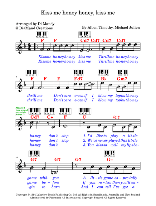 Kiss Me Honey Honey (Arr. Dianne Mandy) - Bassey Shirley (Lead Sheet - Fake Book)