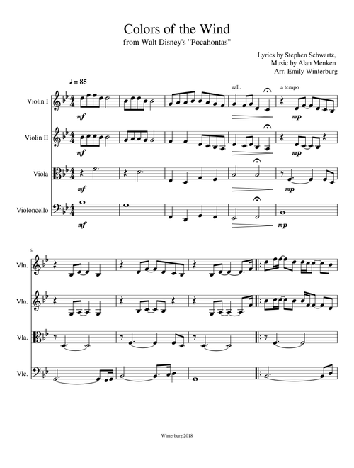 Colors of the Wind for string quartet