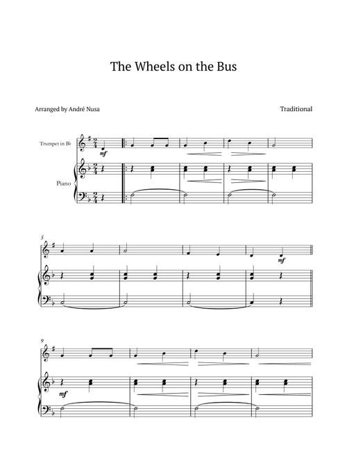 The Wheels on the Bus (Arr. André Nusa) - Traditional (Trumpet and Piano)