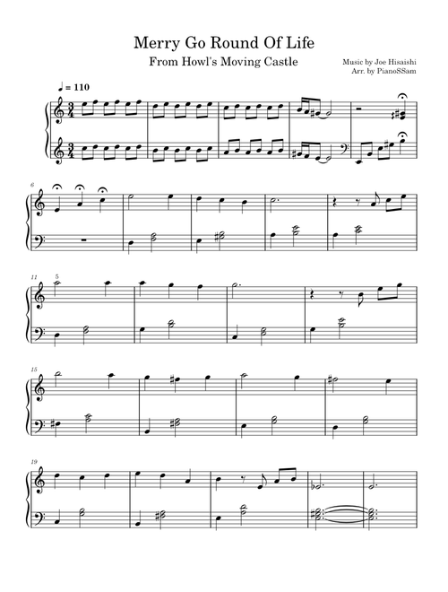 Merry Go Round Of Life (From Howl's Moving Castle) - Joe Hisaishi - Arr. by PianoSSam