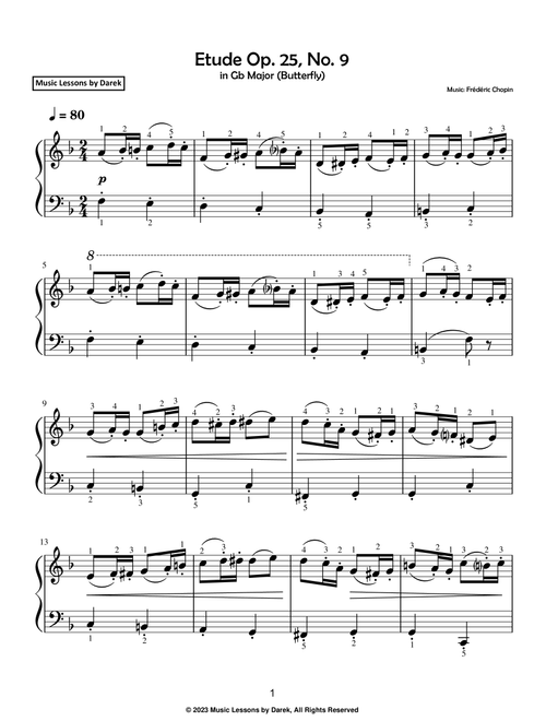 Etude Op. 25, No. 9 (EASY PIANO) in Gb Major (Butterfly) [Frédéric Chopin] (Arr. Darek) (Easy Piano)