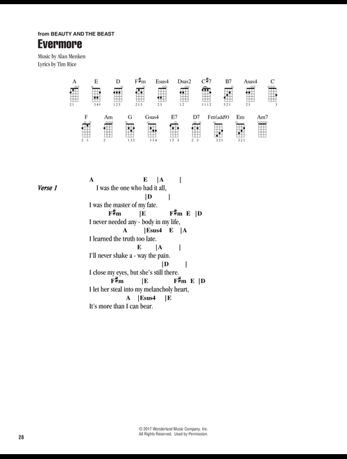 Evermore (from Beauty And The Beast) - Josh Groban (Ukulele Chords-Lyrics)