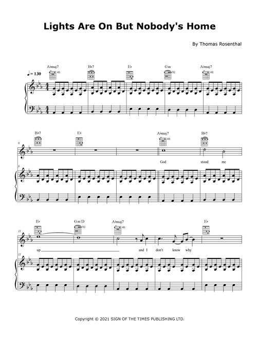 Lights Are On But Nobody's Home (Arr. Elisa Rangel Hill) - Tom Rosenthal (Piano-Vocal-Guitar (Piano Accompaniment))