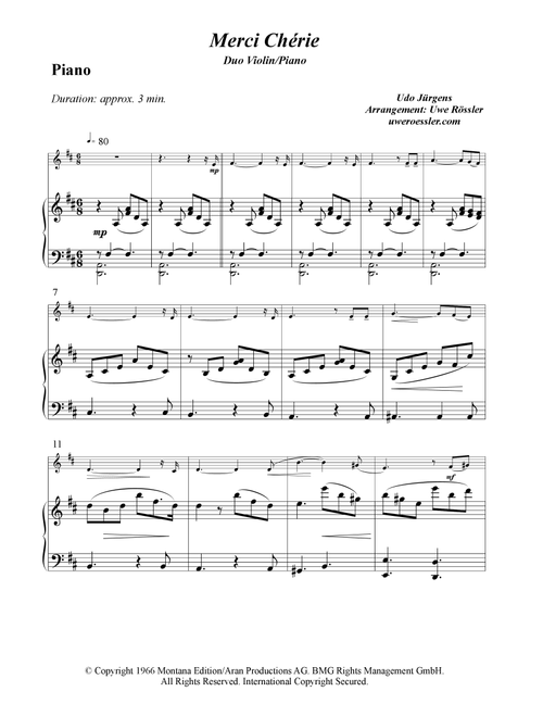 Merci Cherie (Arr. Uwe Rössler Roessler Rassler) - Udo Jurgens (Violin and Piano)