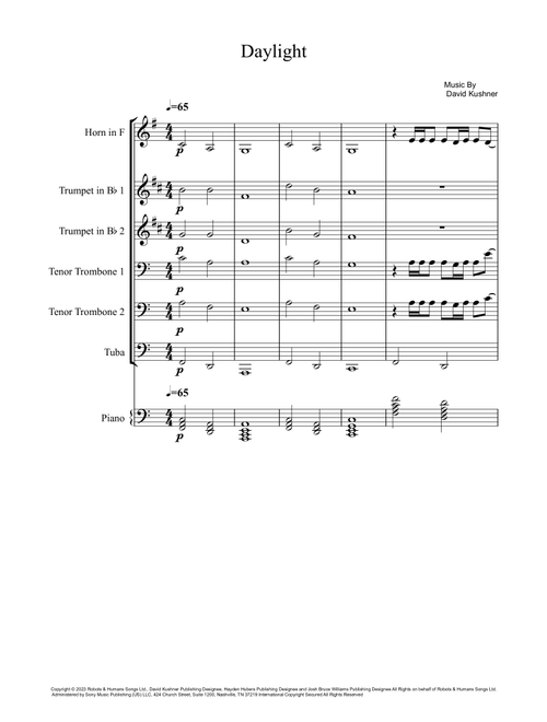 Daylight (Arr. João Marcos Maciel) - David Kushner (Brass Ensemble)