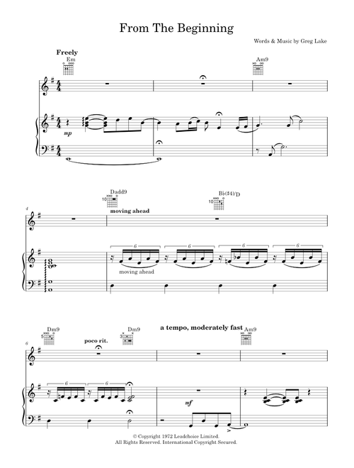 From The Beginning - Emerson, Lake & Palmer (Piano-Vocal-Guitar (Piano Accompaniment))