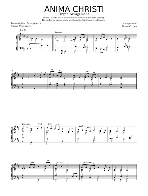 Anima Christi – Marco Frisina [Arr. Organ: Duarte Domingues]