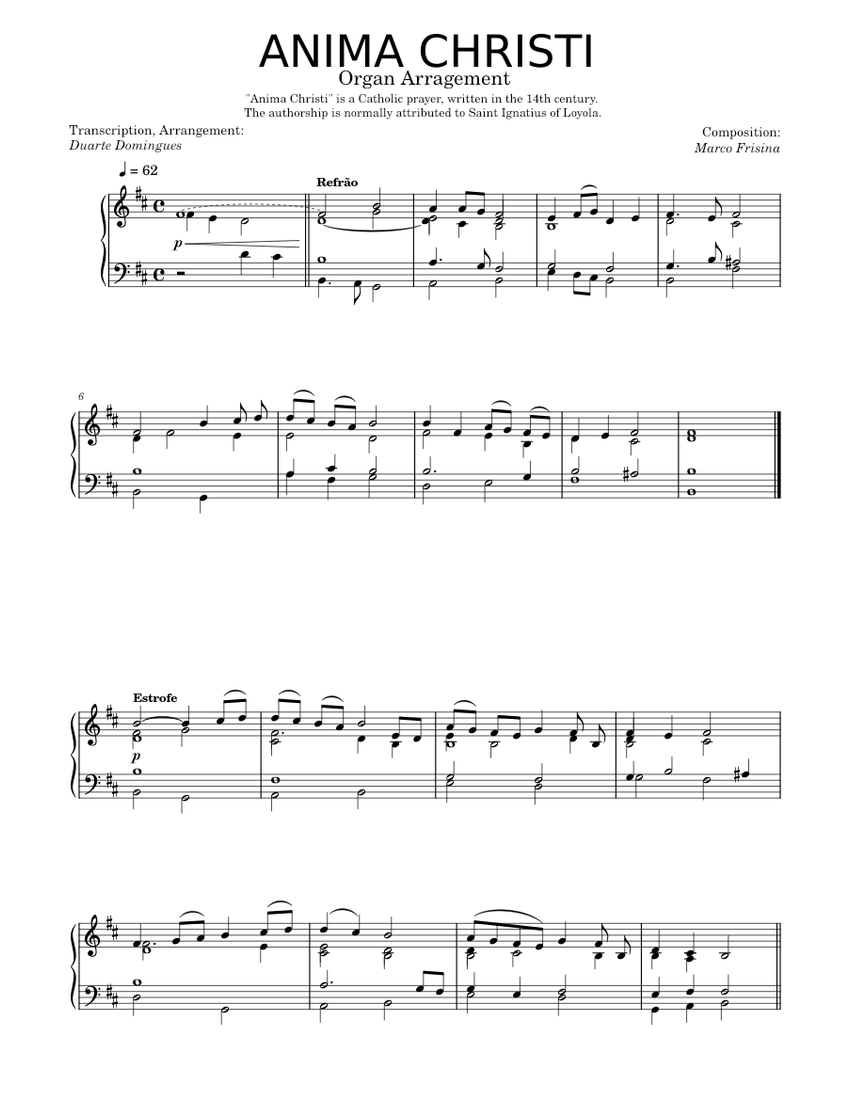 Anima Christi Marco Frisina [Arr. Organ Duarte Domingues] Sheet