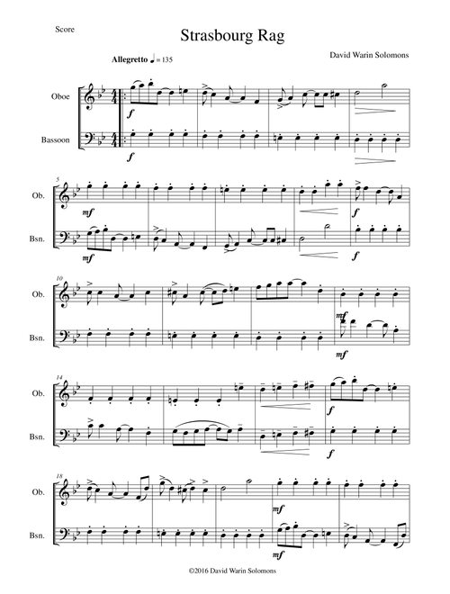 Strasbourg Rag for oboe and bassoon - David Warin Solomons (Instrumental Duet)