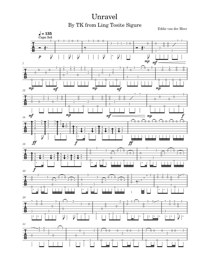 Unravel – Tk From Ling Tosite Sigure guitar tab (similar to eddie