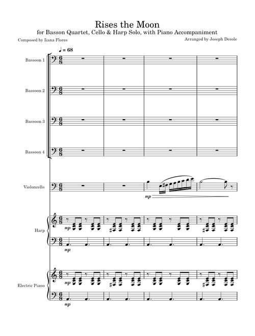 Rises the Moon (for Basson Quartet,  Cello & Harp Solo, with Piano Accompaniment
