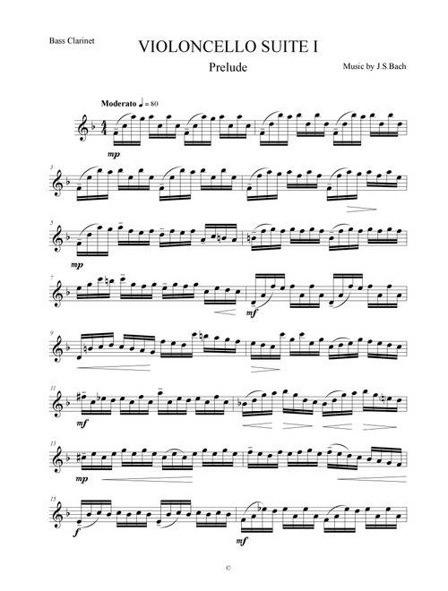 Prelude from Violoncello Suite I by J.S.Bach for Bass Clarinet (Arr. The Sheet Music Library) - J.S. Bach (Clarinet Solo)