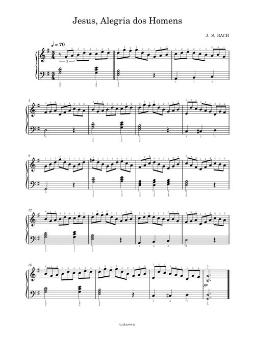 Jesus Alegria dos homens – Johann Sebastian Bach Jesus, Joy of Man's Desiring, with fingering – Johann Sebastian Bach
