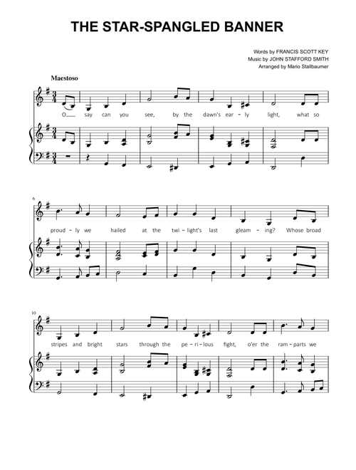 The Star-Spangled Banner (in G major) (Arr. Mario Stallbaumer) - John Stafford Smith (Piano Vocal)