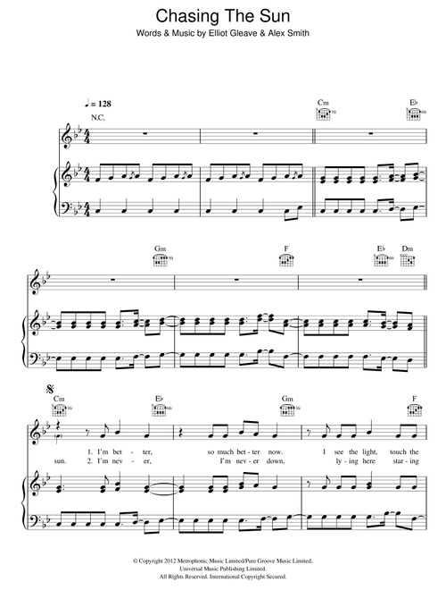 Chasing The Sun - The Wanted (Piano-Vocal-Guitar (Piano Accompaniment))