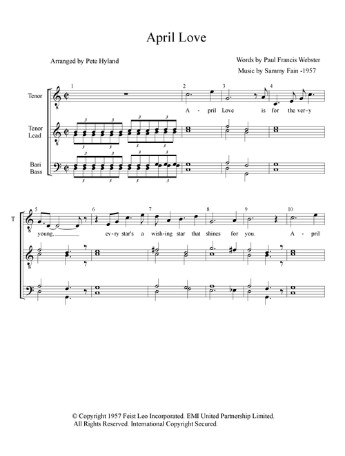April Love (Arr. Pete Hyland) - Pat Boone (Choral, TTBB)