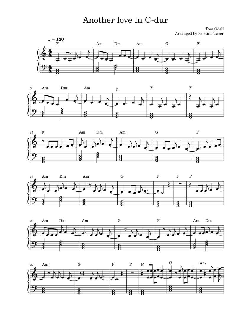 Another Love – Tom Odell Another_love_in_C-dur Sheet Music For Piano ...