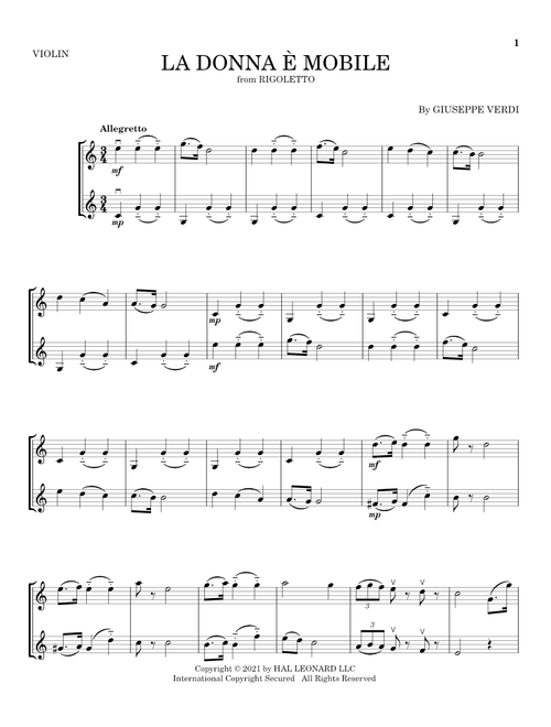 La Donna E Mobile - Giuseppe Verdi (Violin Duet)