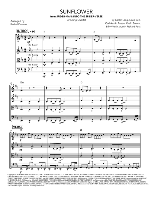 Sunflower (Arr. Rachel Durrum) - Post Malone & Swae Lee (String Quartet)
