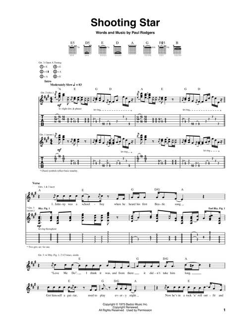 Shooting Star - Bad Company (Guitar Tab)