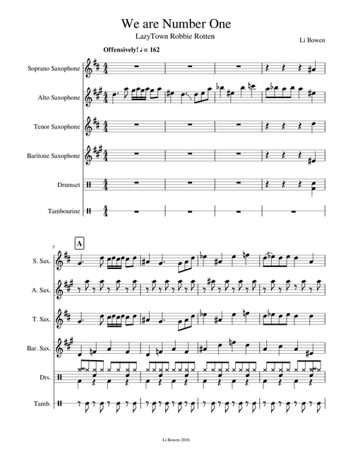 We are Number One (Saxophone Quartet and Perc)