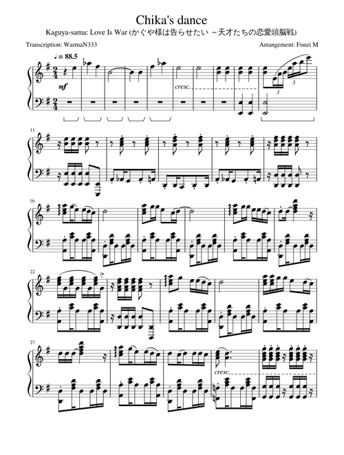 Chika's dance (Chikatto Chika Chika)| Arranged by Fonzi M | Piano