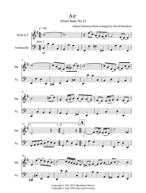 Air on a G String for Horn and Cello Duet (Arr. David Burndrett) - Johann Sebastian Bach (Instrumental Duet)
