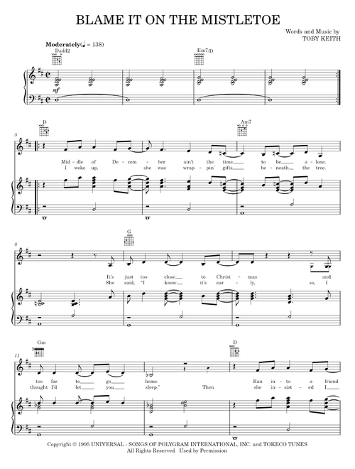Blame It On The Mistletoe - Toby Keith Sting (Piano-Vocal-Guitar)