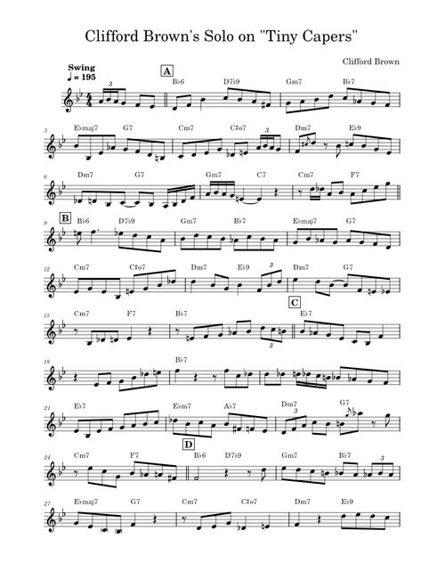 Clifford Brown Tiny Capers Solo Transcription