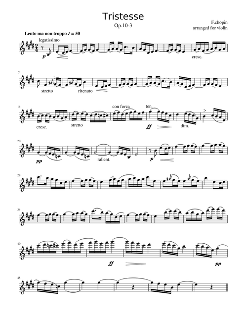 Chopin Tristesse op 10 no 3 (violin)