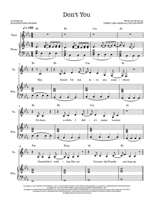 Don't You (Arr. Elizabeth Melchiorre) - Taylor Swift (Taylor's Version) (Piano Vocal)