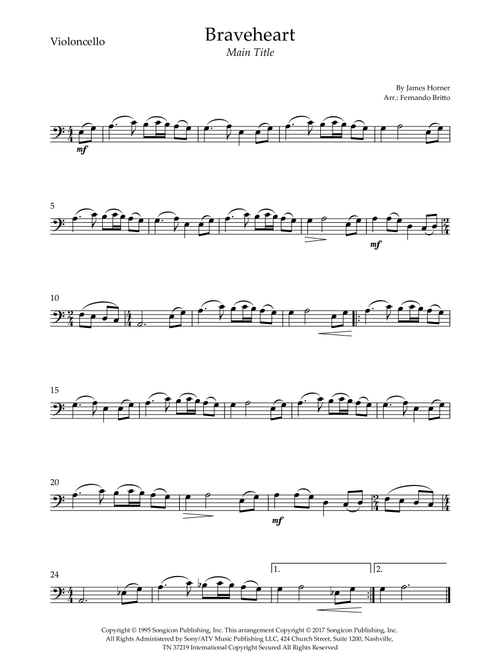 Braveheart - Main Title (Arr. Fernando Britto) - James Horner (Cello Solo)