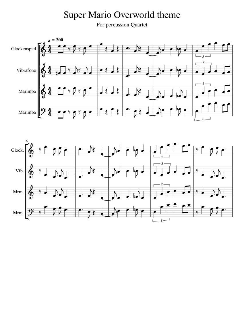 Super Mario Bros - Overworld – Koji Kondo percussion Sheet music for ...