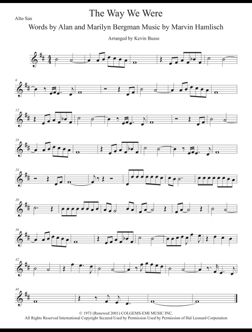 The Way We Were (Arr. Kevin Busse) - Barbra Streisand (Alto Sax Solo)