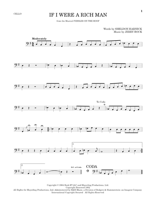 If I Were A Rich Man (from Fiddler On The Roof) - Bock & Harnick (Cello Solo)