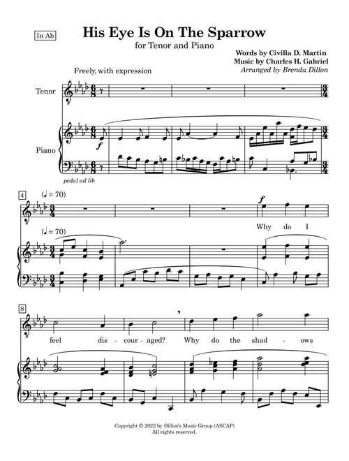 His Eye Is On The Sparrow (Arr. Brenda Dillon) - Words by Civilla D. Martin and music by Charles H. Gabriel (Vocal Solo)
