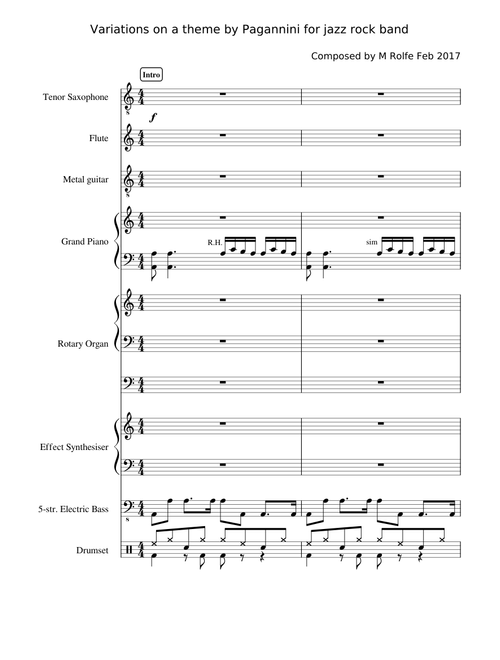 Variations on a theme by Paganini for jazz rock band
