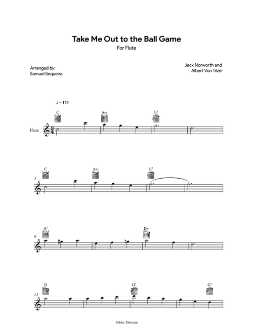 Take me out to the Ball Game - for Flute (Arr. Samuel Sequeira) - Albert von Tilzer (Flute Solo)